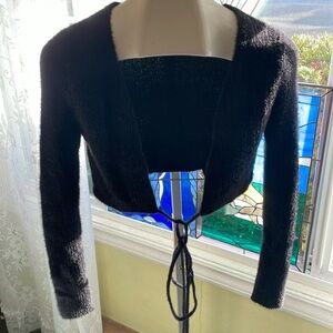 New Miss Sparkling Crop Style Black Fuzzy Sweater Size M